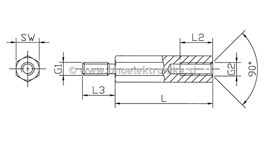 DISTANČNIK L=6mm NAVOJ UNC/8mm