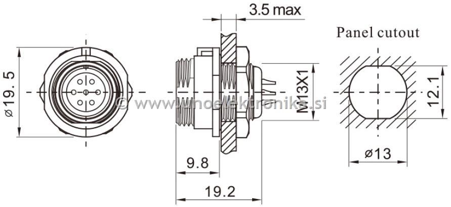 VTIČNICA 4 POLNA fi 13mm ZA NA PANEL