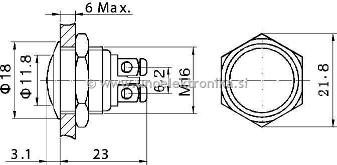 TIPKA fi 16mm 2A 48VDC VODOTESNA IP65