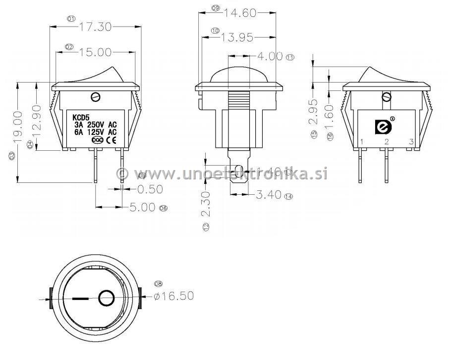 STIKALO MINI 0-1 fi 14,4mm 3A 250VAC