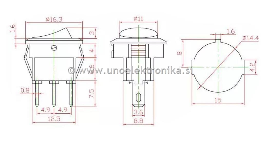 STIKALO MINI 0-1 Z LUČKO fi 14,4mm