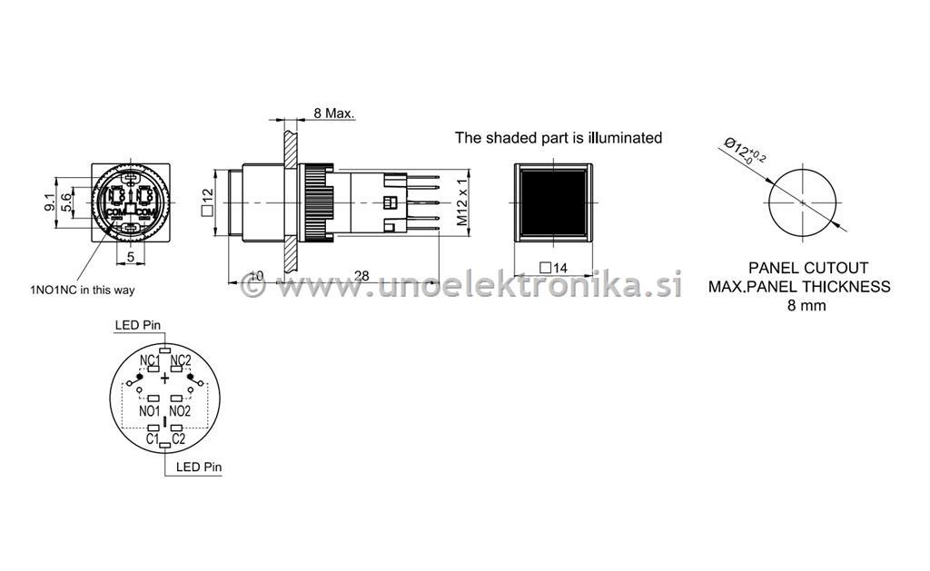 PREKLOPNIK 14x14mm RDEČ LED 24VAC/DC