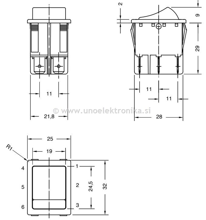 STIKALO 2 POLNO Z LUČKO ZELENO 30x22mm