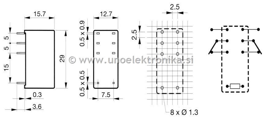 RELE 2 POLNI 9VDC 8A/250VAC #5mm