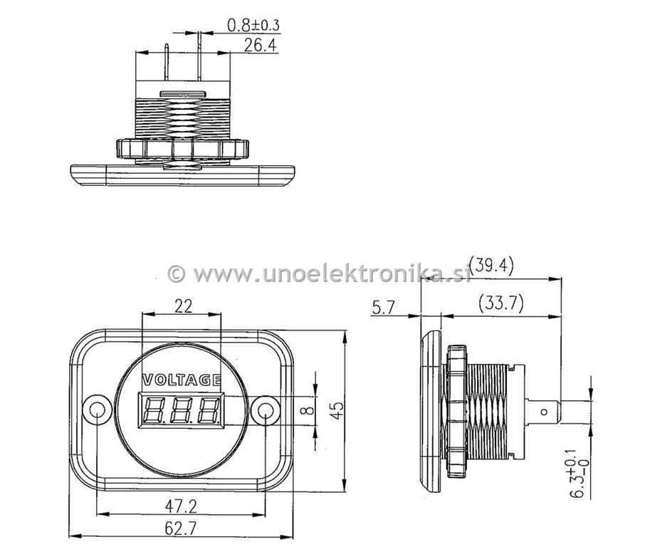 VOLTMETER LED ZA NA PANEL 6-33VDC ZELEN