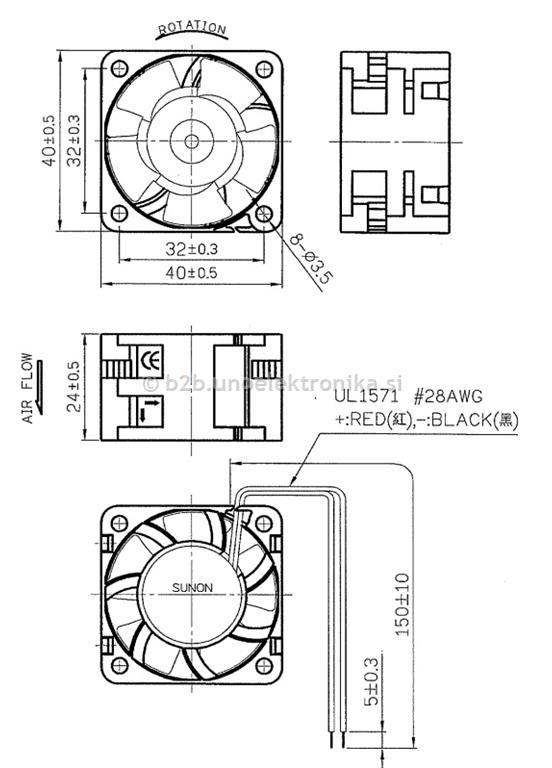 VENTILATOR 12VDC 40x40x24mm Z LEŽAJI