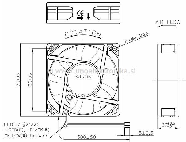 VENTILATOR 12VDC 70x70x20mm Z LEŽAJI