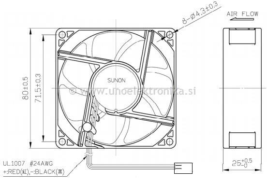 VENTILATOR 12VDC 80x80x25mm +3p KONEKTOR