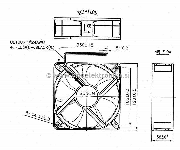 VENTILATOR 12VDC 120x120x38mm Z LEŽAJI